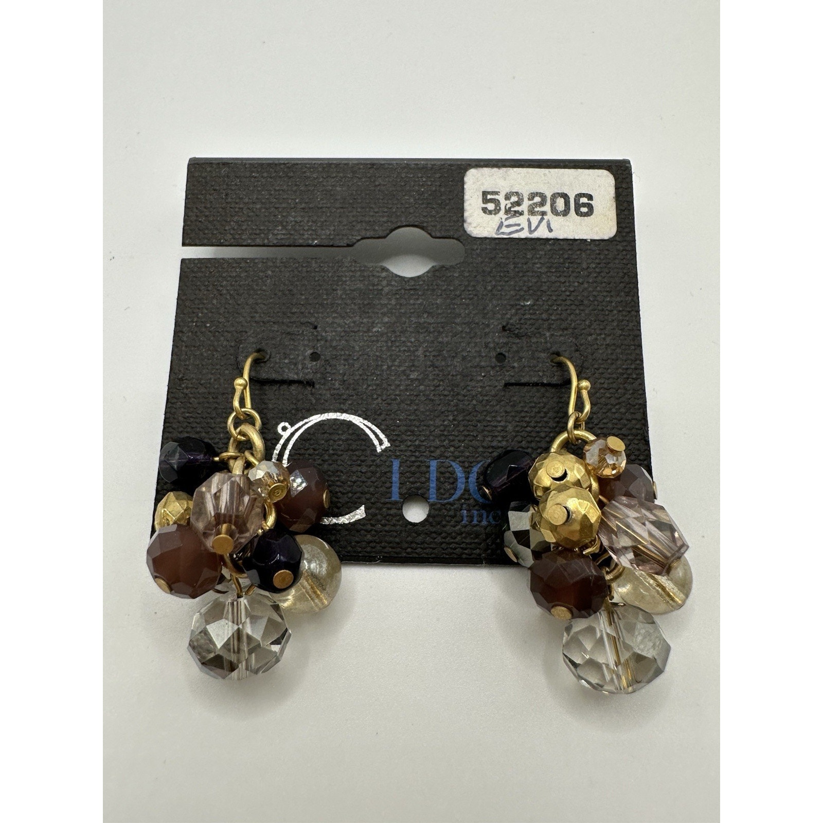 New Gold Tone Faceted Purple Clear Beaded Dangle Drop Hook Earrings 1.25”L